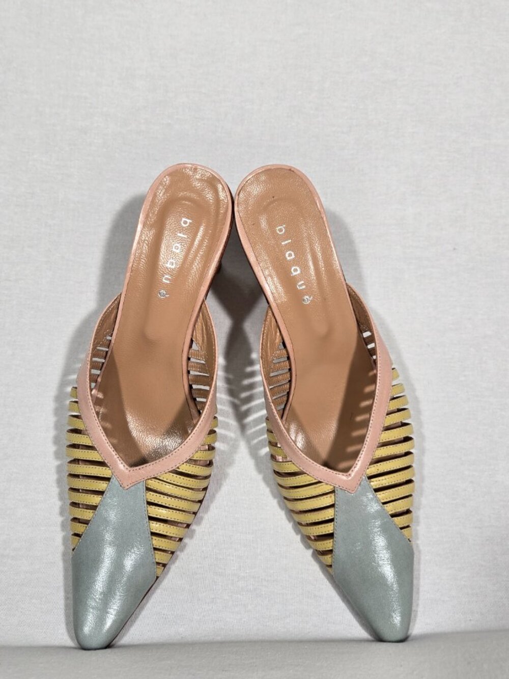 Vintage Y2K Whimsical Color-Block Cage LEATHER Pointed Kitten Mule Women Size 7. - Picture 9 of 17